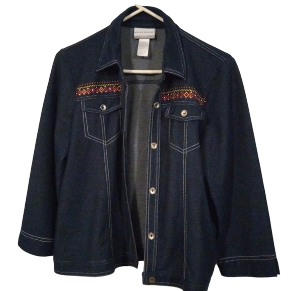 Embroidered Chambray Button Down Alfred Dunner Western Granniecore MP - Picture 2 of 12